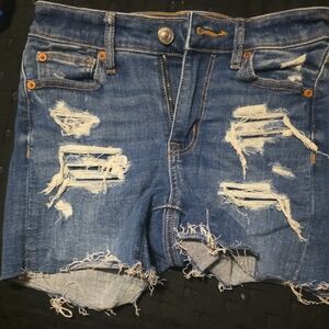 American Eagle Outfitters Blue Distressed Jean Shorts Like New High Rise 00